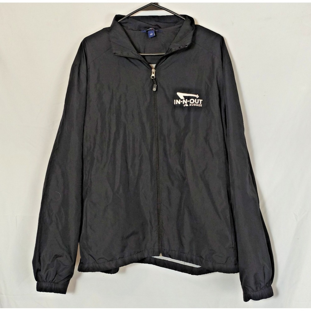 Sport-Tek In N Out Mens Large Black Windbreaker Logo Jacket Zip Up Lined Pockets